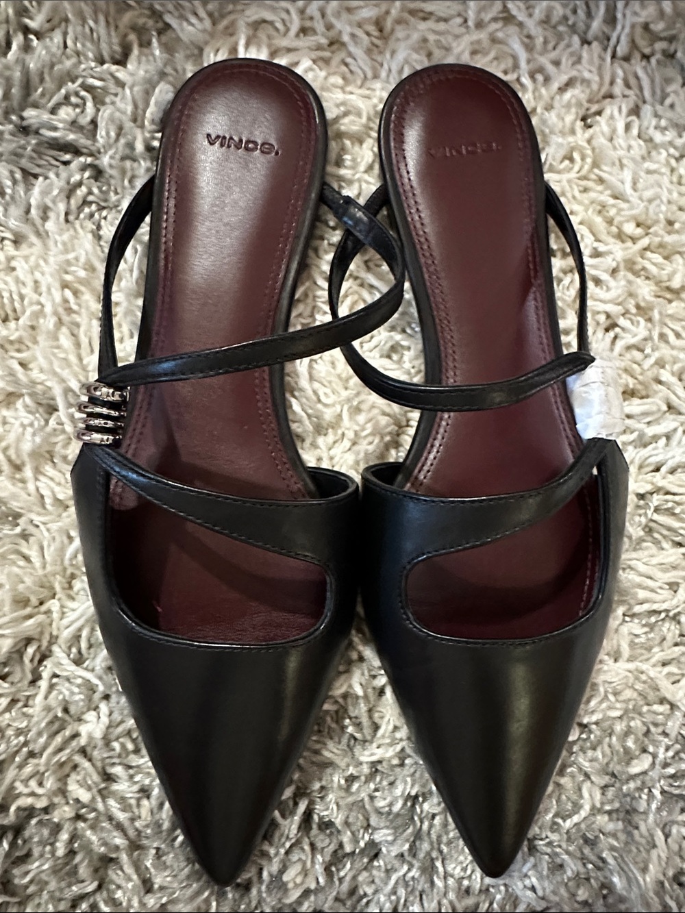 VINCE Black Leather Pointed-Toe Mule